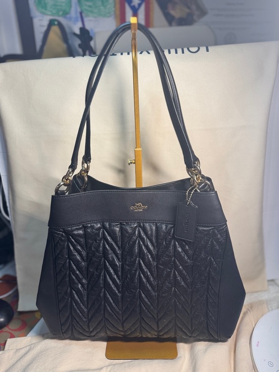 Coach Handbags - Coach Black Lexy Quilted Leather Shoulder Tote with Gold Hardware